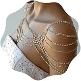YERTTER Sparkly Silver Rhinestone Shoulder Chain Layered Tennis Chain Body Chain Accessories Jewelry Crystal Bikini Chain for Women Brides Prom Costume(Silver 3)
