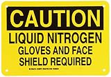 Brady 128575 Personal Protection Sign, Legend"Liquid Nitrogen Gloves and Face Shield Required", 7" Height, 10" Width, Black on Yellow