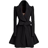 xxxiticat Women's Double Breasted Dress Coat Winter Peak Lapel Collar Belted A Line Flared Wool Blend Trench Coats Overcoat