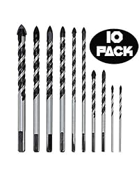 Juego de 10 brocas de mampostería (azul, brillante, ceñida, crema, vidrio, plástico, cementerio, madera) cromado con puntas de carburo de fuerza industrial Caja de almacenamiento incluida.