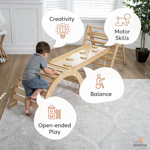 AM ANNA Pikler Triangle Set for Toddlers Climbing Toys Indoor, 7 in 1 Toddler Climbing Toys Indoor, Montessori Foldable Climbing Set, Wooden Climbing Toys for Toddlers 1-3 (Wood)