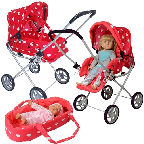 Baby Doll Stroller Play Set, 3-in-1 Babydoll Stroller with Removable Bassinet Baby Carriage for Dolls Toy Doll Stroller for Toddlers 3-4 Years,