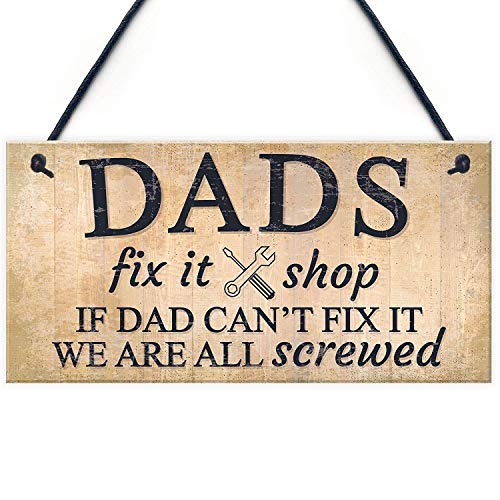 Hty Dads Man Cave Signs Garage Shed Door Wall Hanging Plaque Gifts for Dad Daddy 10" X 5"（25x12.5 cm）
