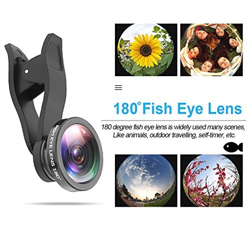 Phone Telephoto Lens, 4 in 1 Cell Phone Camera Lens,12x Telephoto Lens+ 0.65x Wide Angle Lens + Macro Lens + Fisheye Lens,Clip-On Lenses Compatible for iPhone x 8 7 6 plus, Samsung Smartphone