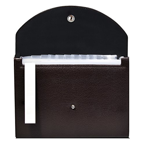 FHEAL Expanding File Folders PU Leather 13 Pockets Jackets A4 Letter Size Accordion Business File Organizer Professional Organizer Document with Tab (Brown)