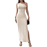 GORGLITTER Women's Asymmetrical Bodycon Maxi Long Dress One Shoulder Sleeveless Ruched Graduation Going Out Dresses