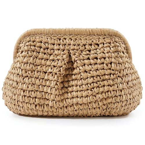 Amszke Straw Purse for Women, Beach Bag Summer Woven Clutch Purses, Cloud Crossbody Shoulder Bags Spring Handbag 2025