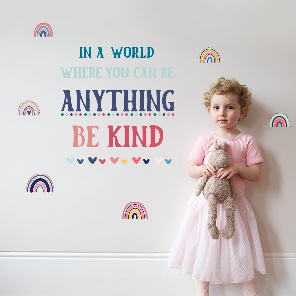 SUPERDANT in A World Rainbow Inspirational Wall Decal Classroom Kids Room Bedroom Wall Sticker Colorful Sayings in A World Where You Can Be Anything Be Kind Wall Art