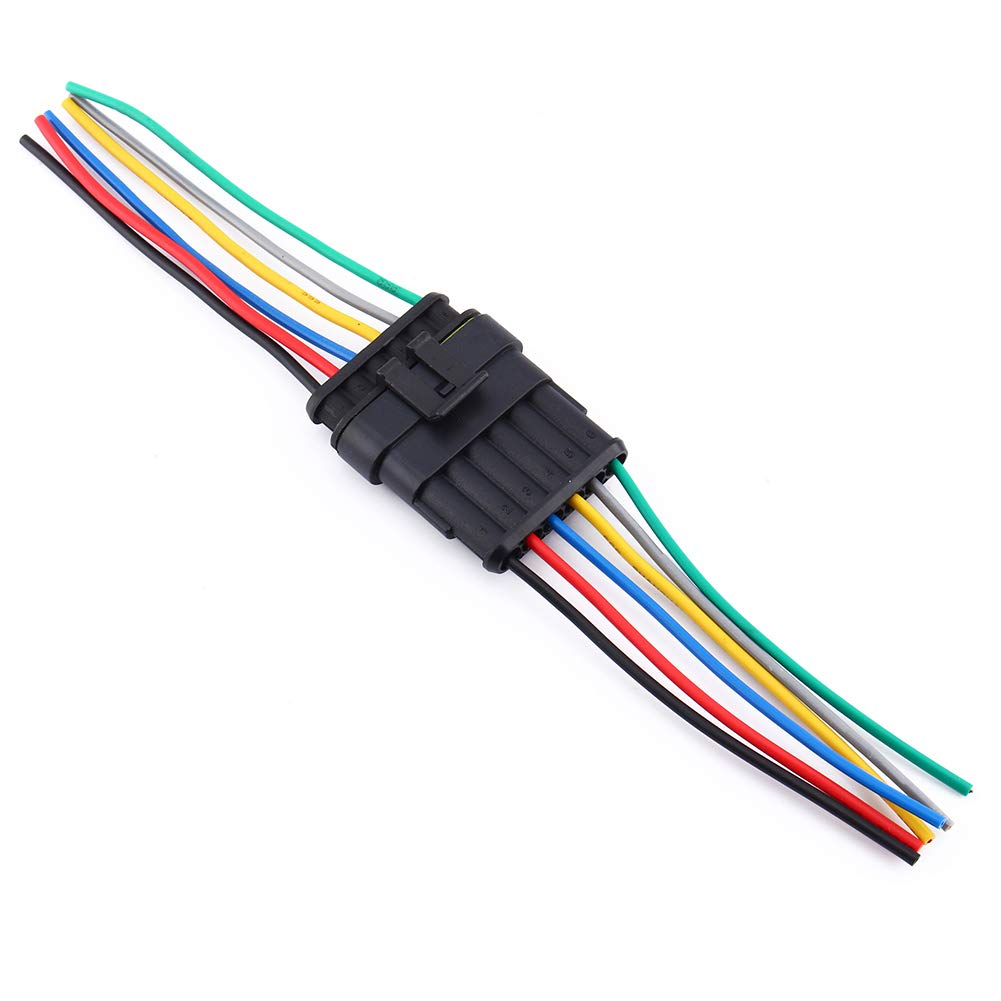 Keenso 5 Kits New 3/4/5/6 Pin Way Waterproof Electrical Connectors Socket Kit Car Auto Wire Electrical Connector Plug with Wire
