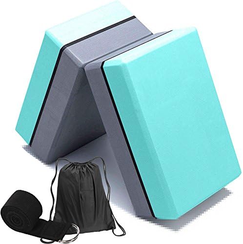 Grey Yoga Blocks 2 Pack And Strap Set With Bag, High Density Eva Foam, Eco Friendly And Non Toxic, Blocks and D Ring Yoga Strap For Stretching, Support Deepen Poses, Provides Stability Balance