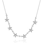 JECAXIN Sterling Silver 18 Inch Stars in the Sky Pendant Necklace with AAA Moissanite, Modern Choker for Women