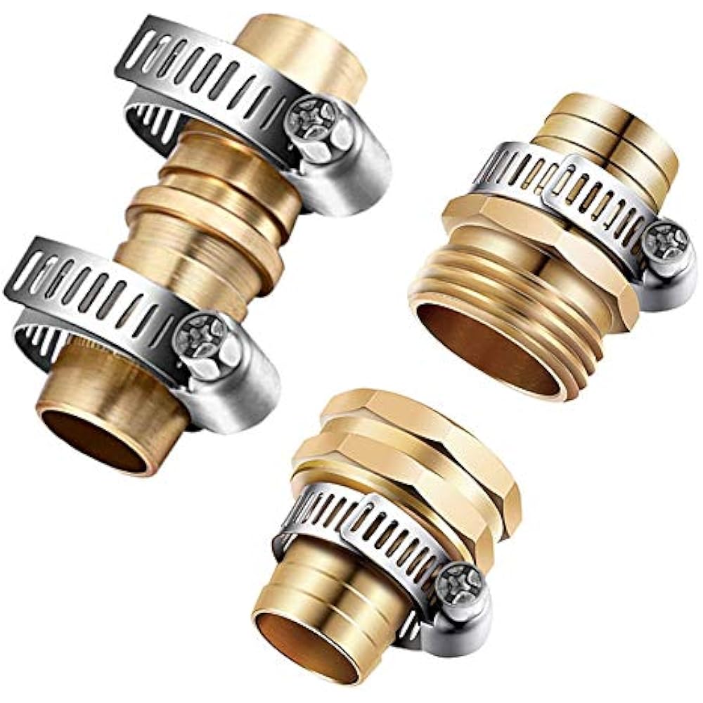 FORTSPANG 3 Sets 5/8 Inch Brass Garden Hose Repair Kit, Female And Male