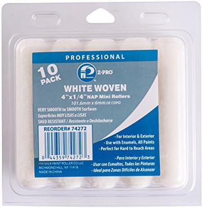 Premier 4" x 1/4" Nap White Woven Mini Roller Cover, 10 Pack, Z-Pro 74272