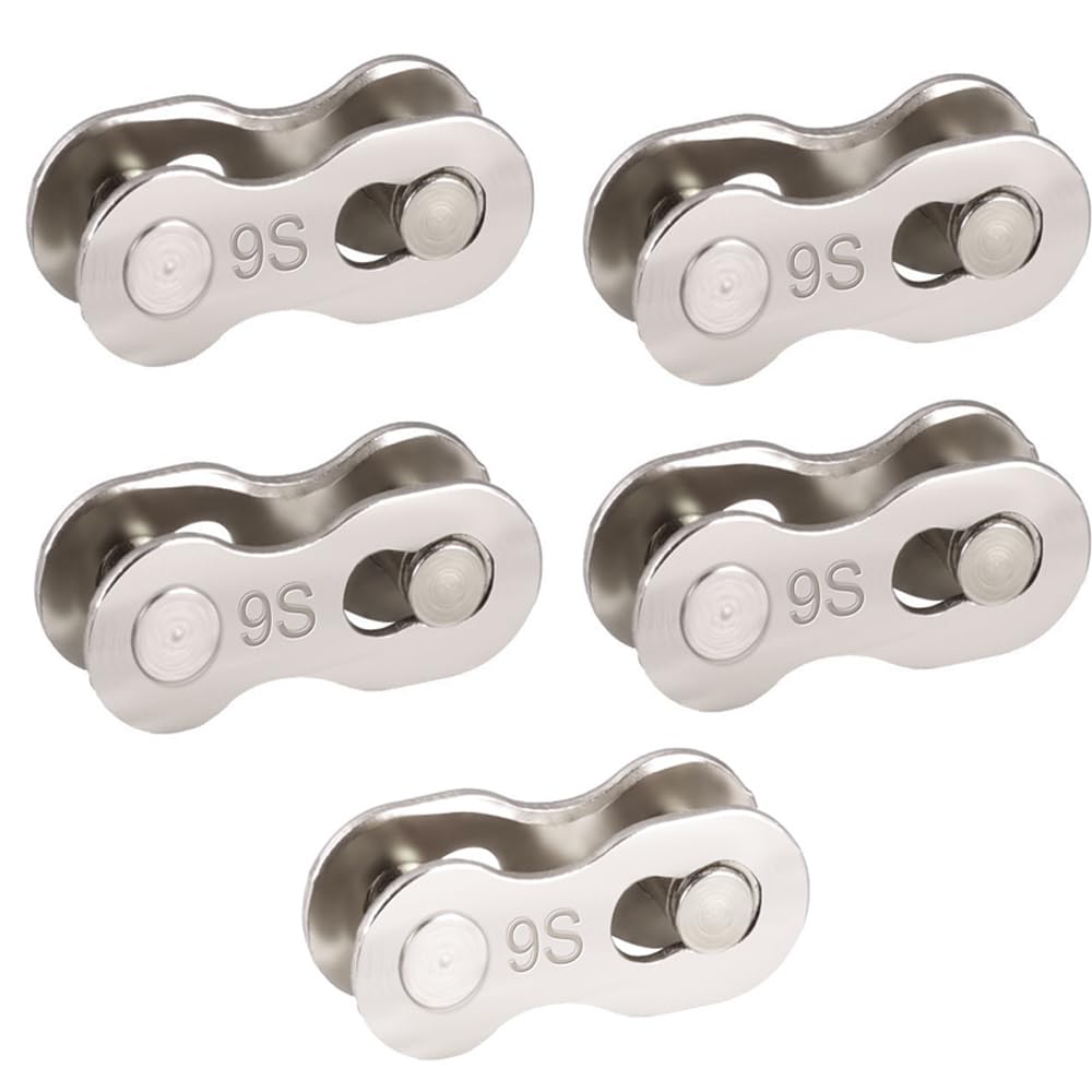 Fongmore 5 Pairs 10 Pcs Bicycle Missing Link Chain Reusable Quick Release Chain Master Link Joint Connector Steel Chain Link For 6-7-8-9-10 Speed (9 Speed)