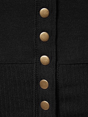 Mixed Knit V-Neck Brass Snap Button Sweater Cardigans,Large,027-Black - Thumbnail 3