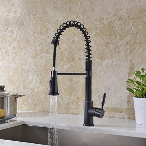 Kitchen Faucet with Pull Out Sprayer Delle Rosa Durable and Sturdy Single Handle 360 Degree Swivel High Arc Pre-rinse Spring Kitchen Sink Faucet Oil Rubbed Bronze - Thumbnail 5