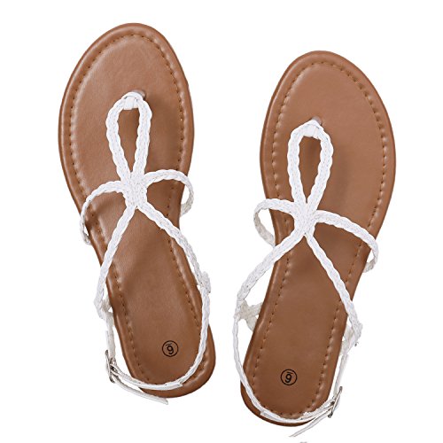 Rekayla Flat Sandals Braided Strap Tong Sandal for Women White 08