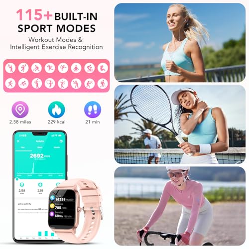 Smart Watch Women Men, 1.85 Inch HD Smartwatch with Al-Voice and Calls, WhatsApp Notifications, Smart Watch with Pedometer/Heart Rate Monitor/Sleep Monitor, 115+ Sports Modes, IP68 Waterproof Pink