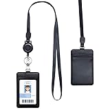 Genuine Leather ID Badge Holder with Retractable
