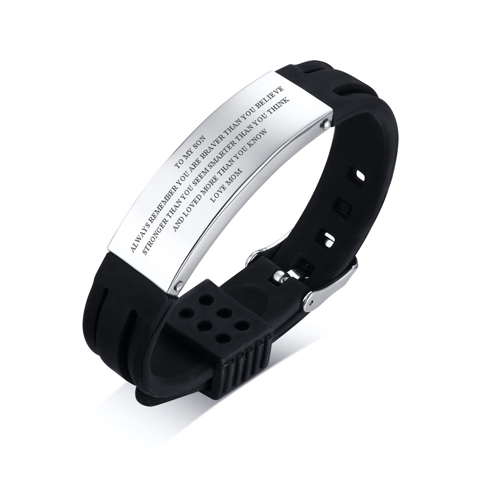 To my Son Bracelet : Engraved Always Remember You Are Braver Courage Inspirational Love Message From Mom Dad Silicone Bracelets Birthday Chirstmas Day Graduation Inspiration Gift For Men Teens