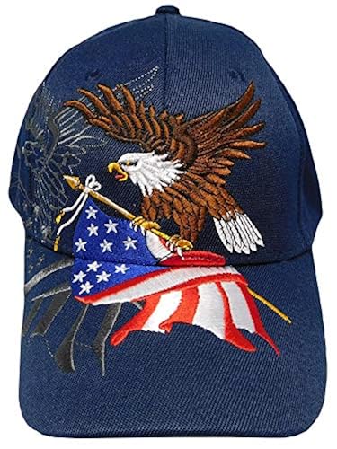 USA Patriotic Eagle Navy Blue Baseball Cap - Adjustable Embroidered Flag Hat