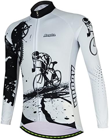 YIDUN Men's Bicycle Jersey Thermal Fleece Long Sleeve Reflective Race White Size L