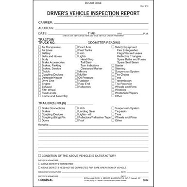 Amazon Com Detailed Driver S Vehicle Inspection Report Book Format 2 Ply Carbonless 5 5 X 8 5 31 Sets Of Forms Per Dvir Book Meet Fmcsr Requirements J J Keller Associates Automotive
