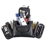 Beschan Extra Large PU Leather Hanging Travel Toiletry Bag Transparent Organizer Dopp Kit for Men for Woman (Black)