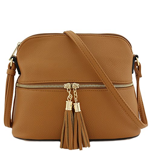 Cognac Crossbody Bag. Tassel Zipper Pocket Crossbody Bag (Cognac).