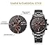 BUREI Men's Day Date Multifunction Chronograph Wrist Watches Sapphire Quartz with White Dial Metal Band (Orange-Stainless Steel)