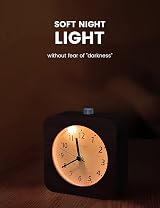 aboveClock Wooden Alarm Clock Silent Non Ticking Bedside Snooze Night Light view 2