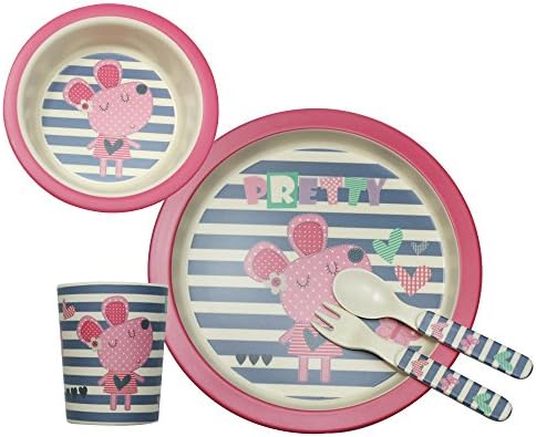 BAMBOO KIDS Meal Set | Kids Plate | Toddler Plate | Eco-Friendly Dishes | Food-Safe Feeding Set for Toddlers and Kids | Boys and Girls | Pink Mouse Character