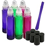 Roller Bottles - 10ml Premium Quality Glass Refillable Essential Oil Roller on Bottles with Lid Opener Pry Tool (GIFT), Set of 6 for Aromatherapy, Essential Oils and Lip Balms By JamHoo