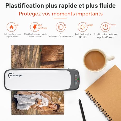 Laminator, Buyounger Laminator A3 A4 A5 A6 Cold/Hot Mode with 25 Pockets, 60s Fast Heating Laminating Machine, Anti-Overheating/Auto Shutdown/ABS Laminating Machine for Home/School/Office