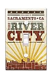 Sacramento, California - Skyline and Sunburst Screenprint Style (Light Switchplate Cover)