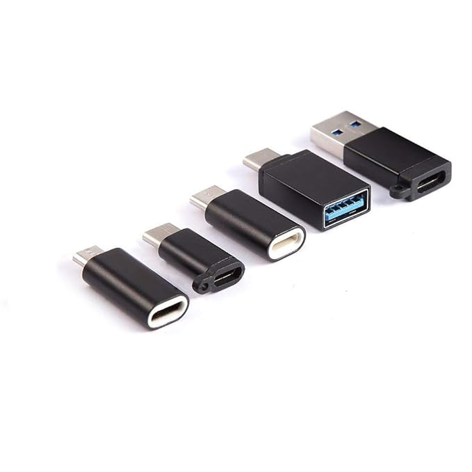 Set von 5 USB-C zu USB 3.0-Adaptern,USB-C (männlich) zu USB A (weiblich),Micro USB und USB 3.0 unterstützen OTG-Funktion(Schw