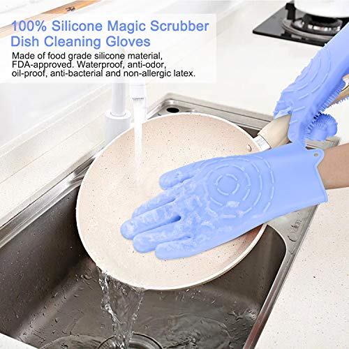 Magic Silicone Cleaning Gloves | 2019 Upgrade Version 2-Sided Multi-Function Dishwashing Gloves, Optimized Scrubber&Size, Reusable&Heat Resistant | Kitchen Brushes for Dishes, Vegetable, Fruit - Thumbnail 4