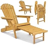 New Elegant Adirondack Outdoor Wood Chair Folding Wooden with Pull Out Ottoman and Adjustable Back Seat Patio Outdoor Deck Porch Garden Lawn Yard Lounger Beach Furniture