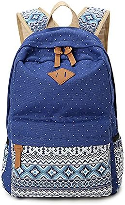 Unisex Casual Canvas BookBags Women Backpacks School bags For Teens Girls (Navy Blue)