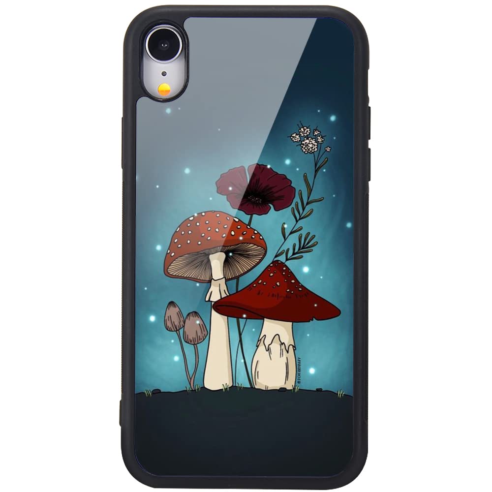 MAYCARI for iPhone XR Case Aesthetic Mushroom Pattern Design Hard Back Case with Soft TPU Bumper for Girls Children Women Protective Phone Case for iPhone XR