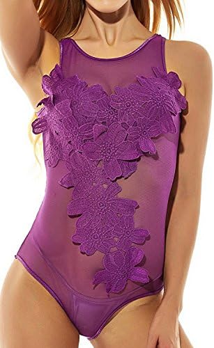 Cheryang Attractive Women's Semi-sheer Jumpsuit lingerie(XL,Purple)
