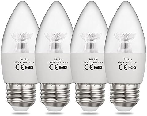 CPLA LED Candelabra Bulbs, 60W Equivalent, 4000K Daylight LED Light Bulbs with Medium Screw Base (E26) Decorative Candle Light Bulbs for Ceiling Fan Chandelier , Pack of 4