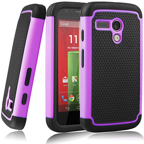 MOTO G case,ECâ„¢Shock Absorbing Dual Layer Hybrid Case, Heavy Duty Protective Armor Case Cover for Motorola Moto G with Sreen Protector and Stylus Pen (Purple)