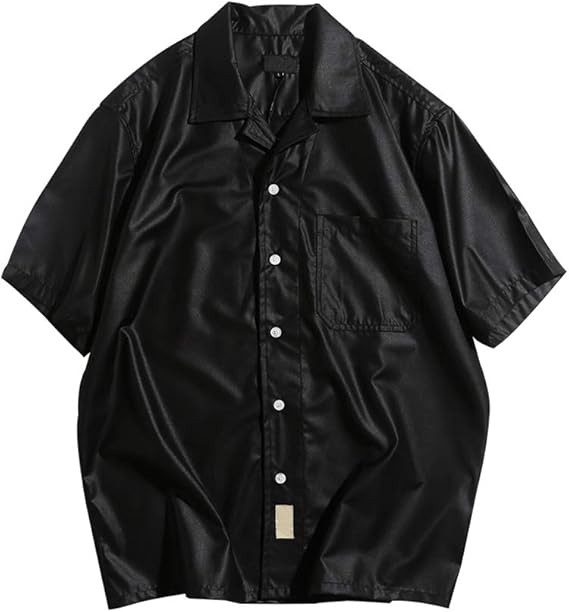Amazon Ealmenn シャツ メンズ 半袖 無地 光沢 ｔシャツ ワイシャツ Yシャツ カジュアルシャツ 涼しい ブラック 褐色 メンズファッション シャツ 通販