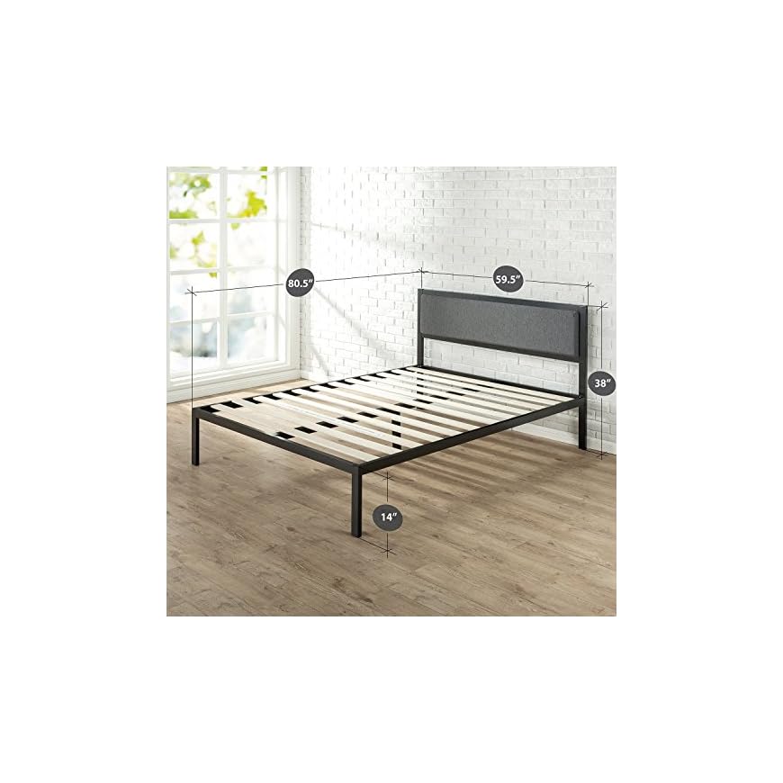 ZINUS Korey Metal Platform Bed Frame with Upholstered Headboard / Wood