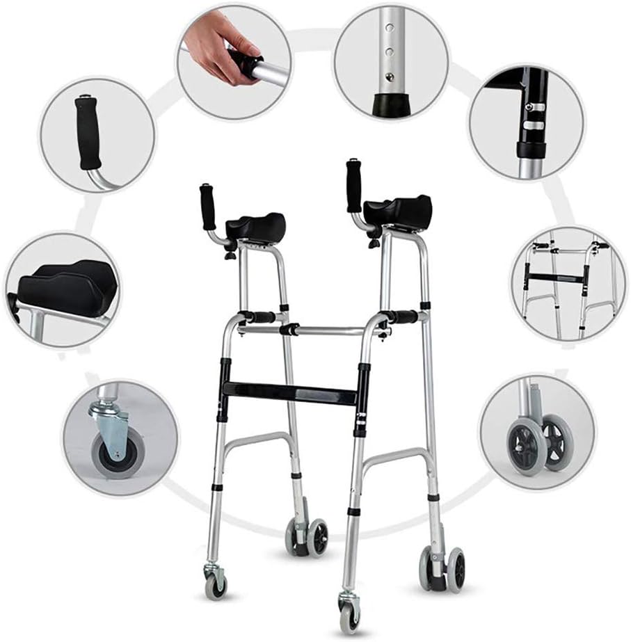 Papo's aids Aluminium Foldable Walking Frame,Wheeled Walker with Arm Rest,Walking Mobility Aid，,Lower Limb Trainer,Standard Walker (Color : 6 Wheels+4 Walker Legs+seat): Health & Personal Care