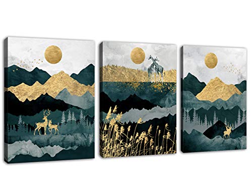 Abstract-Wall-Art-Forest-Mountain-Canvas-Wall-Art-for-Bathroom-Bedroom-Nordic-Style-Modern-Canvas-Artwork-Deer-Giraffe-Sunset-Sunrise-Canvas-Pictures-Daytime-Framed-Ready-to-Hang-12-x-16-x-3-Pieces