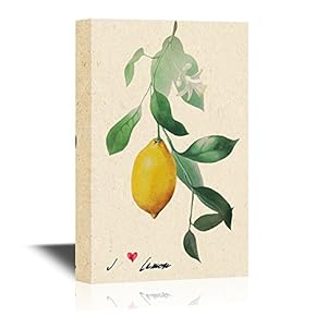 Vintage Style Painting with Lemon Fruit and Leaves