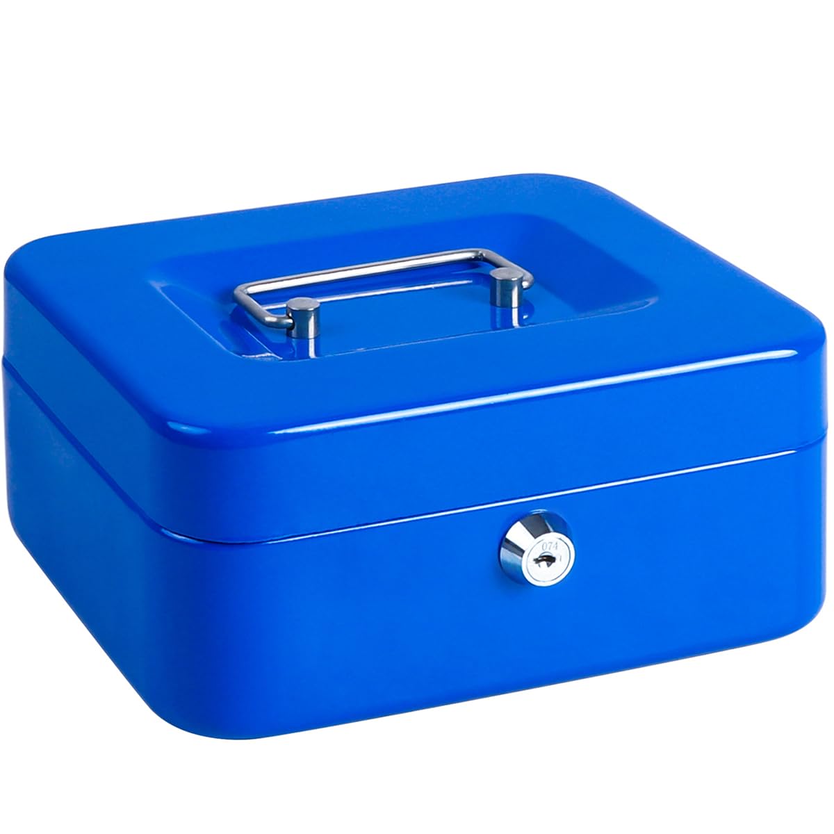 Jssmst Cash Box with Keys: 8 inch Money Box with Coin Tray - Lockable Money Tin for Petty Cash Coins Notes Lock Metal Safe Box with 2 Keys, Blue