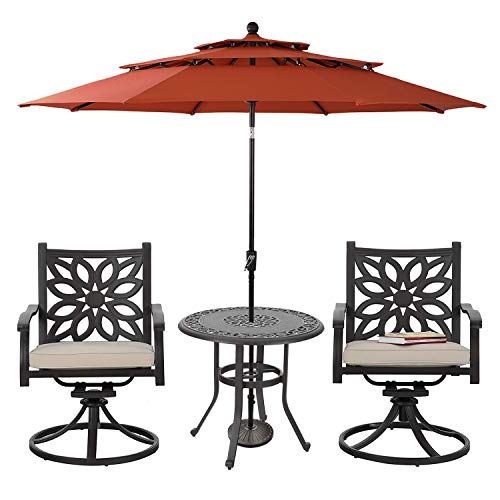 PHI VILLA Outdoor Swivel Rocker Patio Dining Chairs Set of 2 Cast Aluminum Extra Wide Furniture